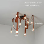 Soft Leather Marble Chandelier: Luxury Dimmable Lighting Fixture for Living Room or Cafe.
