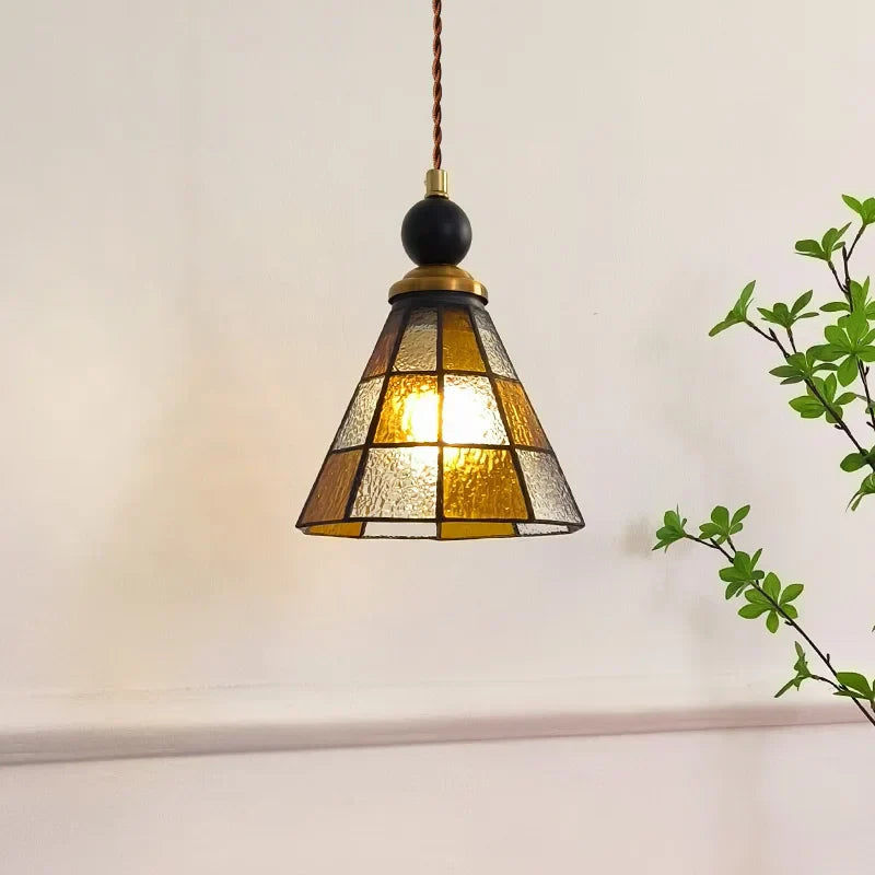 Afralia™ Tiffany Glass Wood LED Pendant Lamp Adjustable Hanging Light Fixture