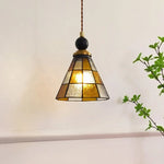 Afralia™ Tiffany Glass Wood LED Pendant Lamp Adjustable Hanging Light Fixture