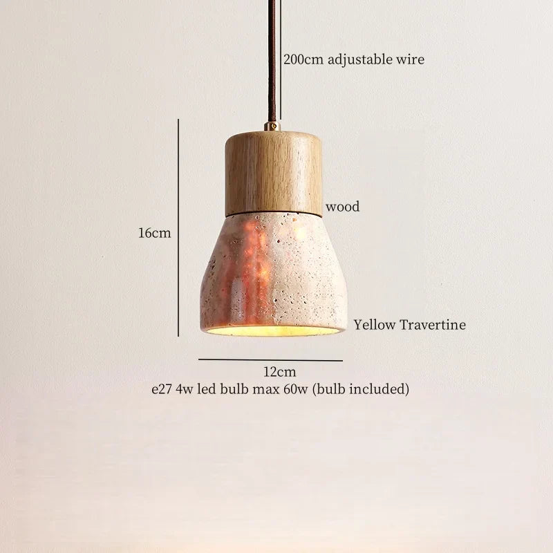 LED Hanging Lamps Yellow Travertine Pendant Lighting for Bedroom Living Dining Room