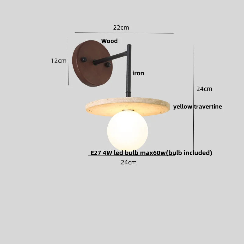 Yellow Travertine LED Wall Lamp Iron Pull Chain Switch Nordic Modern Stair Light