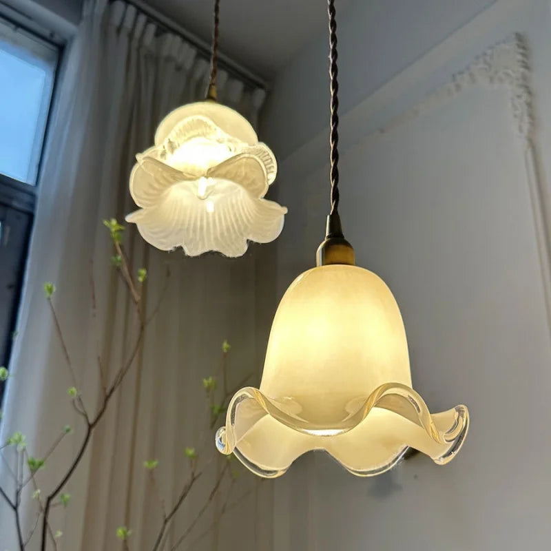 Afralia™ Flower Glass LED Pendant Light Fixture for Bedroom Dining Room Study