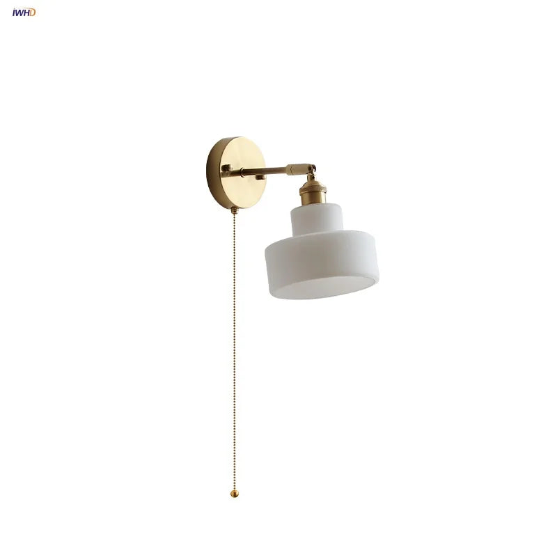 Glass LED Wall Sconce Pull Chain Switch Modern White Stair Light