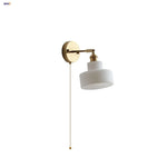 Glass LED Wall Sconce Pull Chain Switch Modern White Stair Light