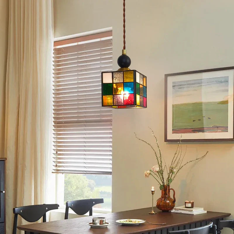 Afralia™ Square LED Pendant Light Wood Glass Modern Home Lighting