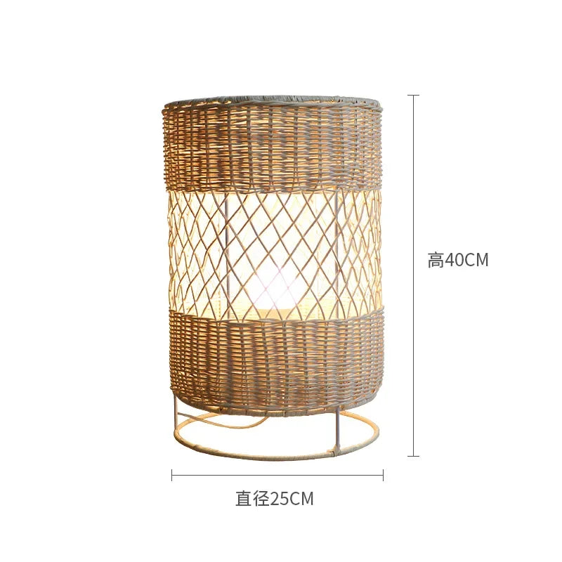 Hand-woven Rattan Floor Lamp: Retro Style for Living Room, Bedroom, Office, Hotel