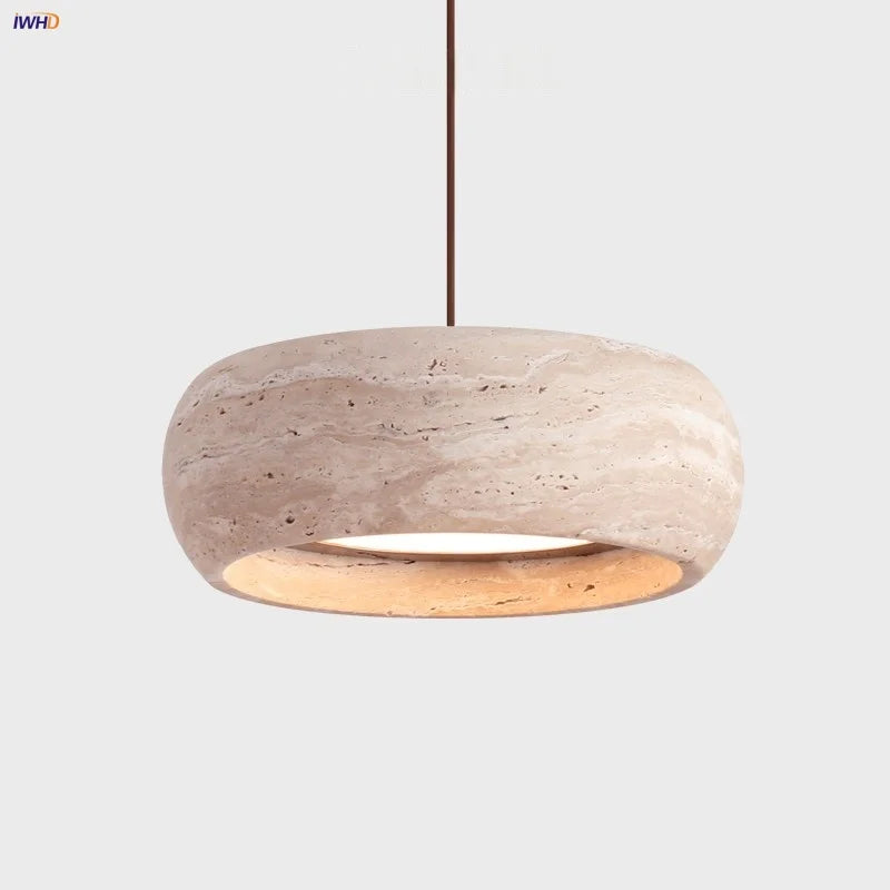 Afralia™ Wood Canopy LED Pendant Light for Kitchen Restaurant Bedroom Stone Hanging Lamp
