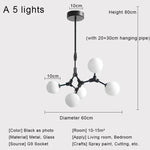 Nordic Black Glass Ball Ceiling Chandelier for Living Room Kitchen Bedroom Dining Home Décor