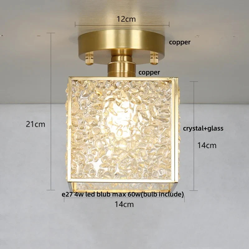 Crystal Glass LED Ceiling Light Copper Canopy Nordic Modern Design
