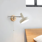 Rotating LED Wall Sconce with Pull Chain Switch, Wood Base Bedside Lamp