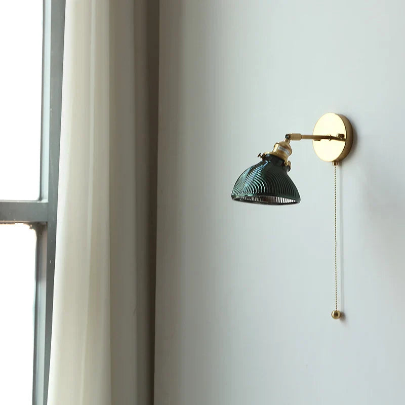 Green Glass LED Wall Sconce, Modern Nordic Rotate Copper Stair Light
