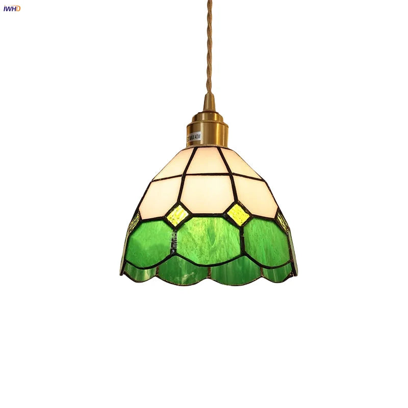 Afralia™ Glass LED Pendant Lamp Tiffany Style Hand Stitch Dining Room Light