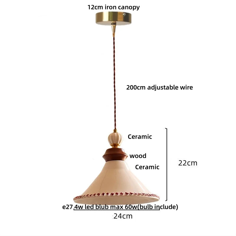 Afralia™ LED Rose Flower Pendant Lamp Ceramic Wood Nordic Modern Hanging Light