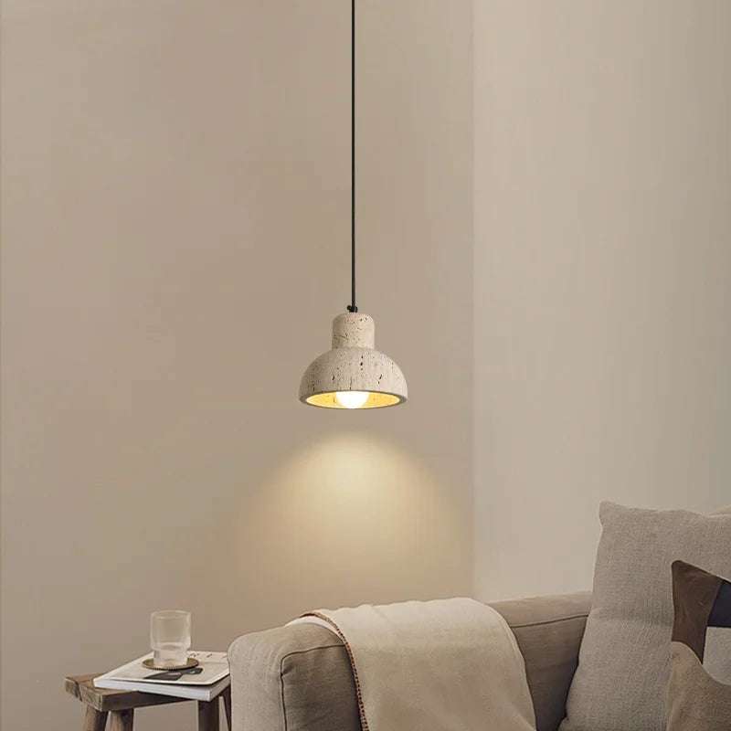 Afralia™ Wabi Sabi Stone LED Hanging Lamp Yellow Travertine Vintage Pendant Lighting