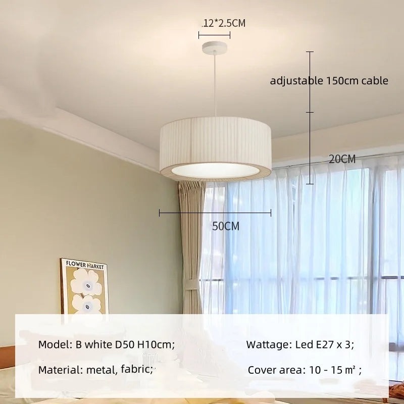 Nordic Fabric LED Chandelier Minimalism Pendant Light for Bedroom Dining Room