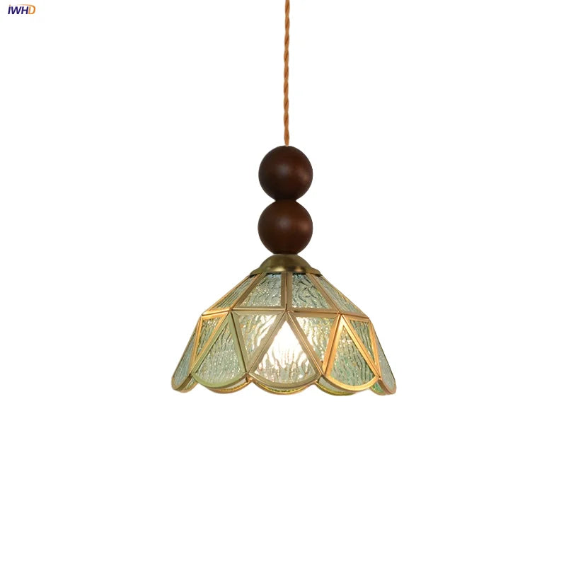 Blue Glass LED Pendant Light: Modern Nordic Tiffany Hanging Lamp for Bedroom & Dining Room