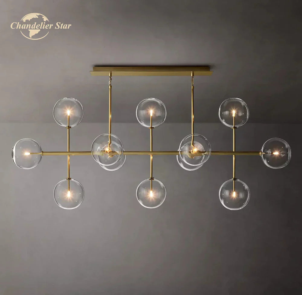 Farmhouse Clear Glass Linear Chandelier - Rustic Chic Pendant Lighting for Dining Room