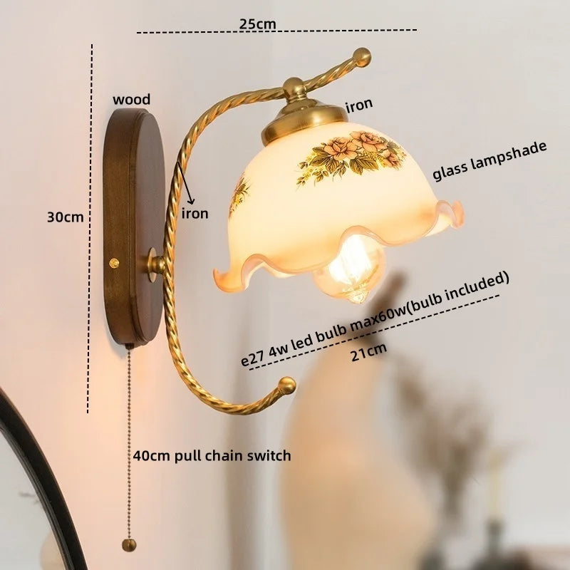 Iron Glass LED Wall Lights Modern Bedside Lamp 4w Bulb for Bathroom Bedroom Living Room
