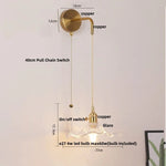 Copper LED Glass Wall Sconce with Pull Chain Switch for Living Dining Room