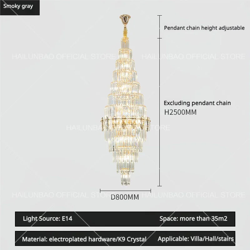 Hollow Spiral Staircase Chandelier | Modern Long Crystal Light for Villa Livingroom
