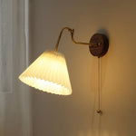 Rotating Copper LED Wall Light with Pull Chain Switch and Walnut Base