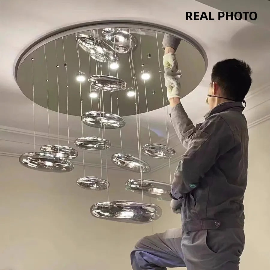 Chrome LED Ceiling Chandelier Cobblestone Pendant Lights - Modern Luxury Luminarias Fixtures