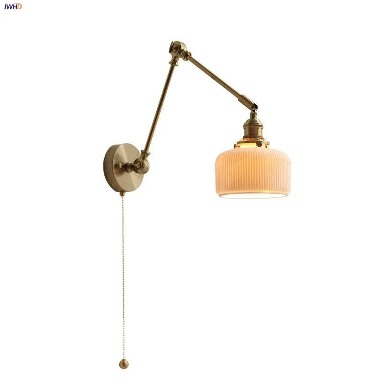 Ceramic Copper LED Wall Lights with Pull Chain Switch - Nordic Modern Bedside Lamp