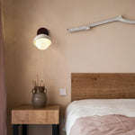 Yellow Travertine LED Wall Light with Pull Chain Switch, Nordic Modern Glass Wood Lamp