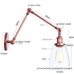 Swing Arm LED Wall Lights Pull Chain Switch Glass Ball Industrial Home Decor