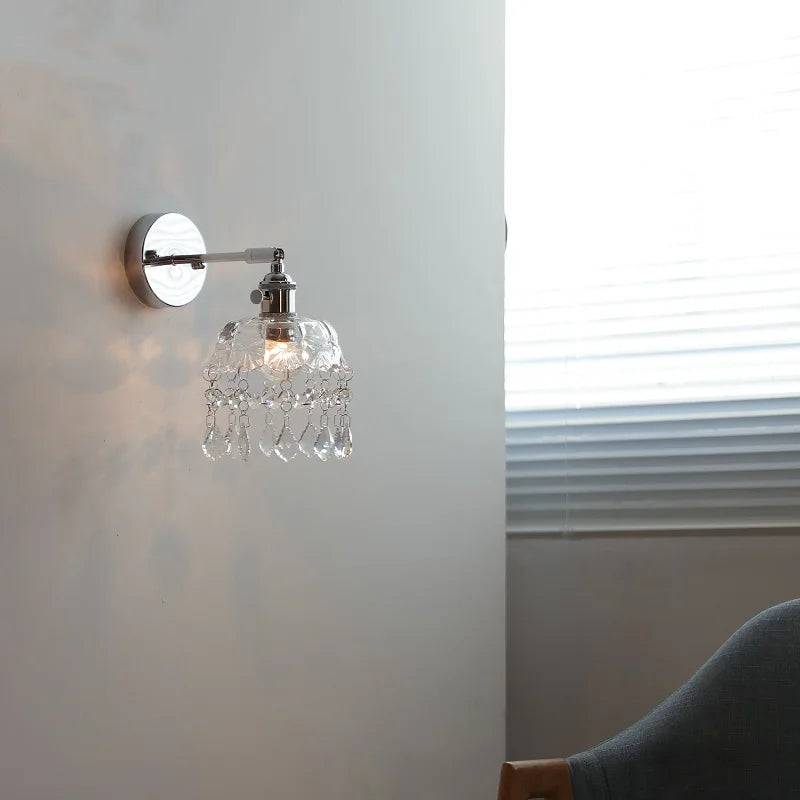 Crystal Iron LED Wall Light Modern Bedside Lamp Clear Glass Wandlamp
