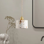Afralia™ White Terrazzo Stone Copper LED Pendant Light Fixture - Wabi Sabi Design