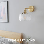Copper Pull Chain LED Wall Light with Clear Glass Rotate Bedside Lamp