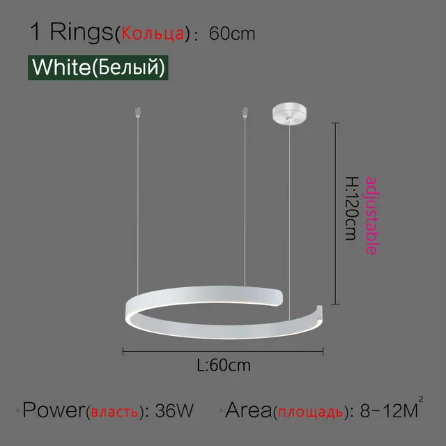 Nordic Ring LED Pendant Chandelier for Home Living Dining Kitchen Lighting
