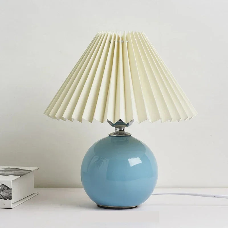 Nordic Ceramics Table Lamp - Modern Desk Light with Pleated Lampshade for Cozy Home Lighting