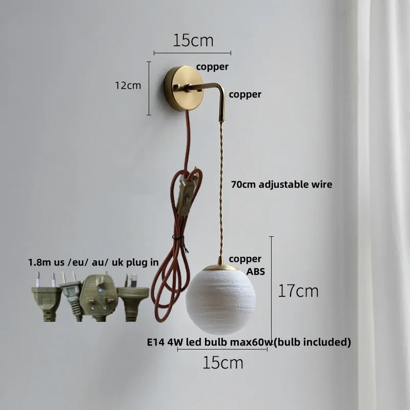 Moon ABS LED Wall Light Fixture Bedroom Restaurant Aisle Adjustable Sconce Lamparas