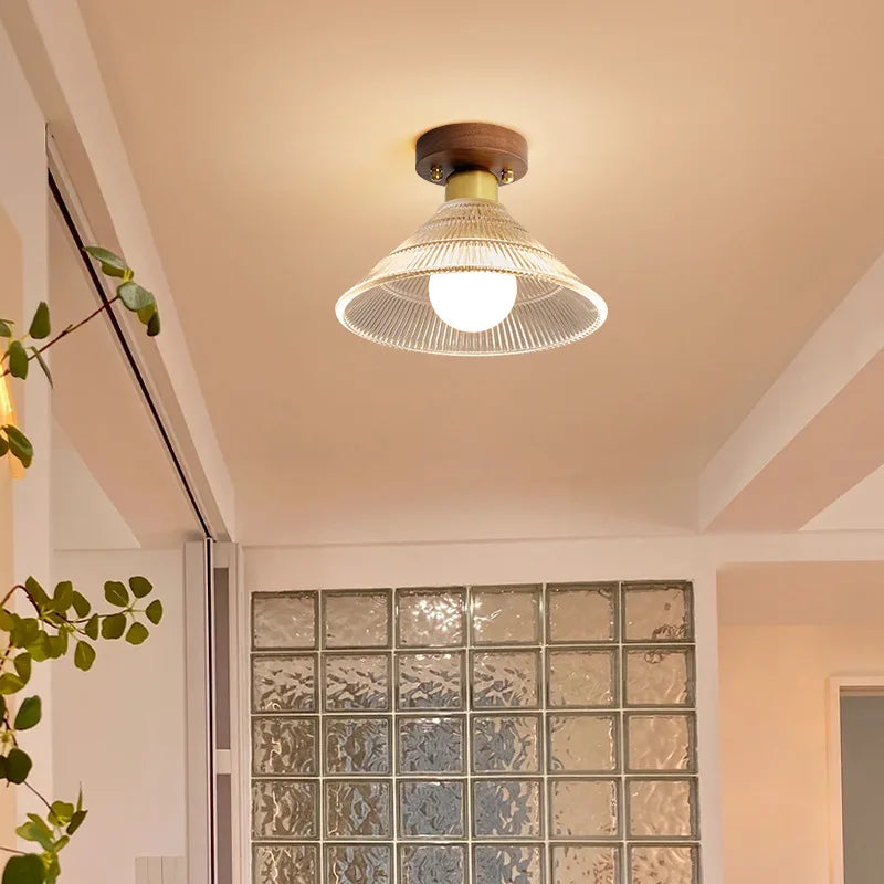 Wood Glass LED Ceiling Lamp Modern Kitchen Living Room Light Fixture