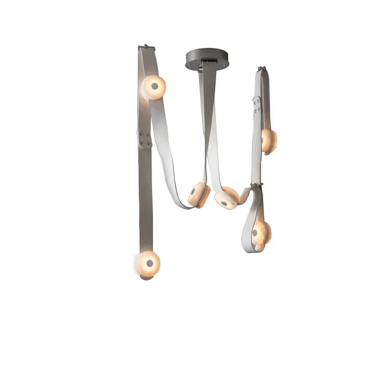 Soft Leather Marble Chandelier: Luxury Dimmable Lighting Fixture for Living Room or Cafe.