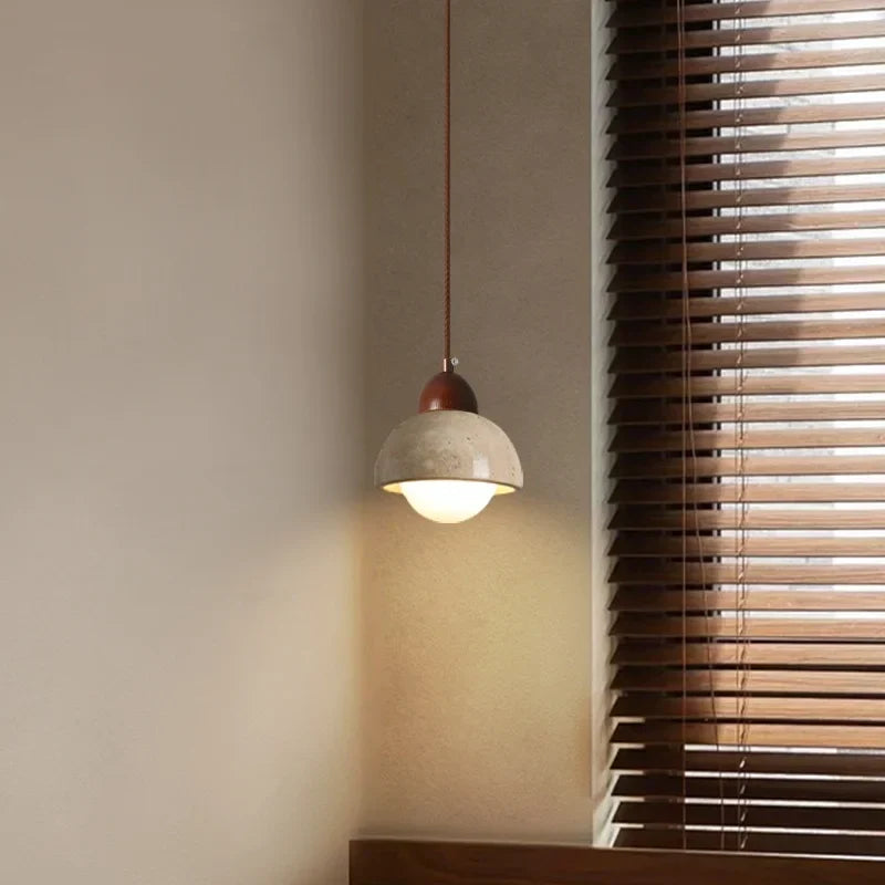 Japanese LED Hanging Lamp Yellow Travertine Pendant Lighting for Bedroom and Dining Room