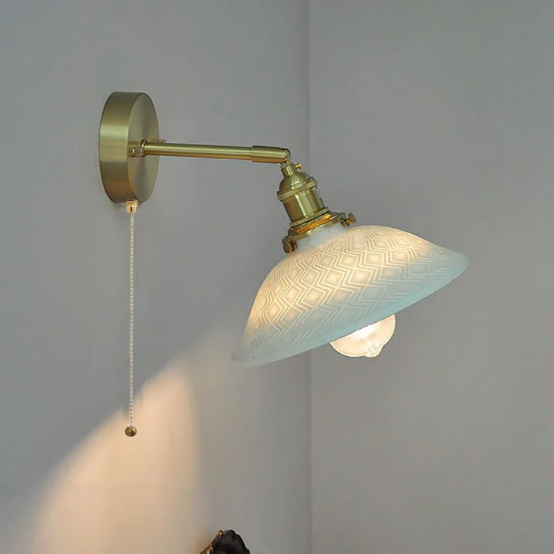 Nordic LED Wall Light Fixture Pull Chain Switch Brass Bedside Lamp