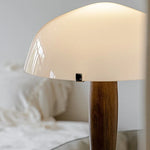 SHY3 Walnut Wood Desk Lamp Glass Shade Marble Base Table Light