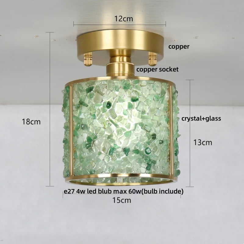 Copper Canopy LED Ceiling Light Glass Crystal Nordic Modern Decor for Home