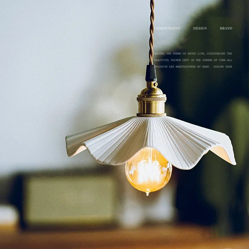 Nordic Modern LED Pendant Lights Living Room Ceramic Flower Hanging Lamp