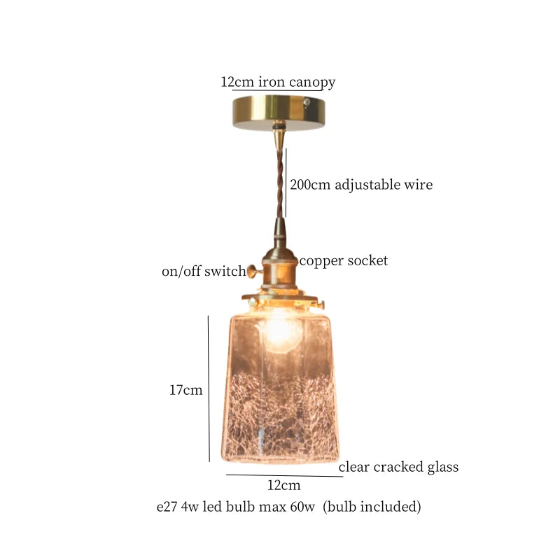 Small Glass LED Pendant Lights Japanese Vintage Hanging Lamp
