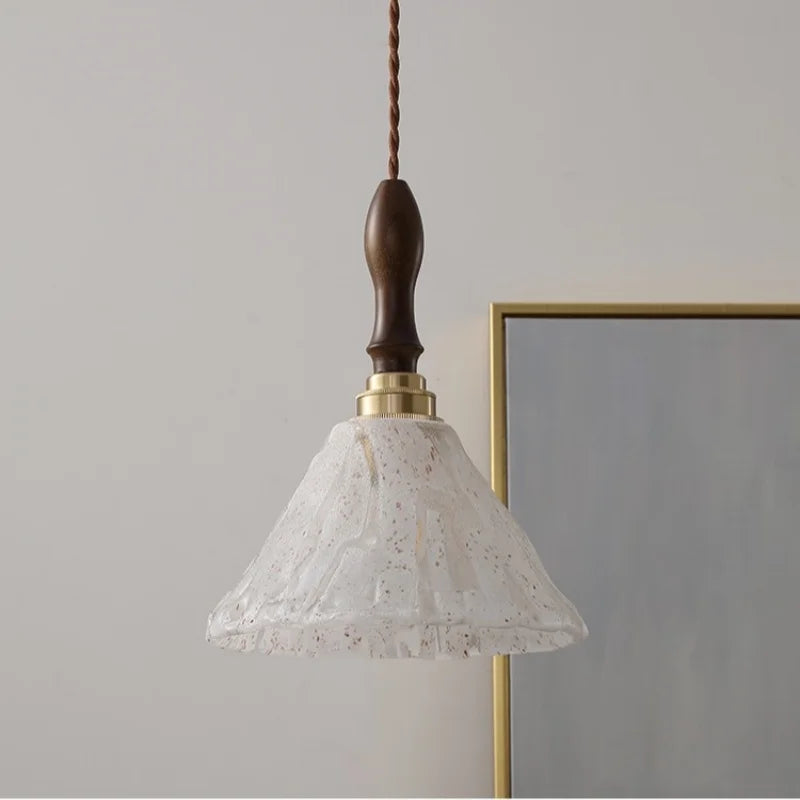 Afralia™ LED Pendant Light: Japan Style White Glass, Copper Socket, Walnut Wood Lamp