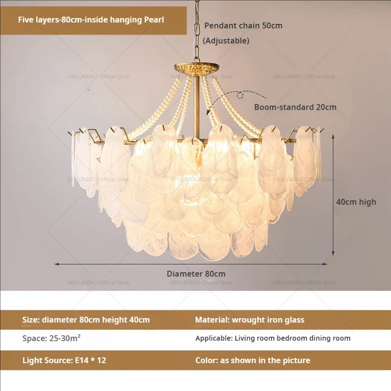 French Chandelier Garden Light with K9 Crystal | Elegant Pearl Shell Design