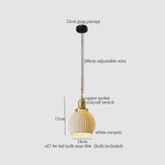 White Ceramic Brass LED Pendant Light - Vintage Japanese Hanglamp