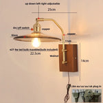 Walnut Wood LED Wall Light Glass Pull Chain Switch Nordic Modern Bedroom Lamp