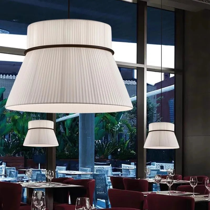 White Fabric LED Pendant Chandelier, Minimalist Living Room Ceiling Light