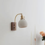 Ceramic Walnut LED Wall Lights Modern Bedside Lamp - Knob Switch