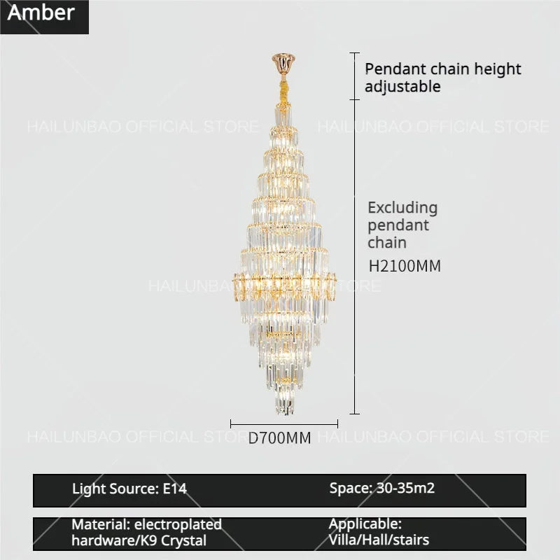Hollow Spiral Staircase Chandelier | Modern Long Crystal Light for Villa Livingroom